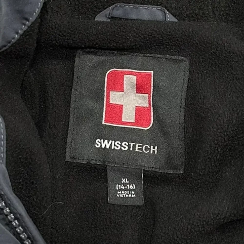 Swiss Tech Hooded Puffer Jacket Youth XL 14-16 Gray/Gold Color Fleece Lined